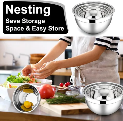 Miniatura 5 de E-far Tazones para mezclar con tapas, juego de 6 piezas de tazones para ensalada de acero inoxidable, tazones de metal anidables para hornear, Negro
