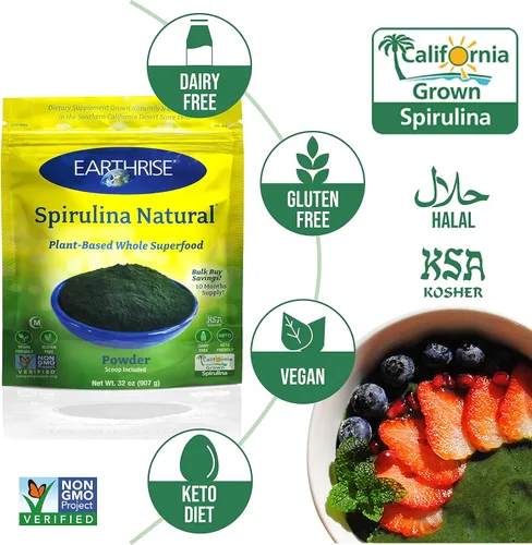 Miniatura 4 de Earthrise Spirulina Polvo natural de 32 onzas, espirulina natural premium de California, vegano, sin gluten, apto para ceto, sin OMG, súper alimento
