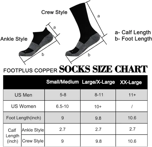 Miniatura 2 de Calcetines de cobre, calcetines unisex FOOTPLUS con suela acolchada para soporte de arco, atléticos, para correr, senderismo, Cobre