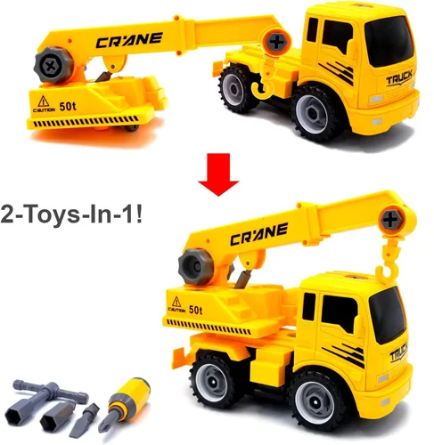 Miniatura 3 de MUKIKIM Construye un camión - grúa. Desarme y vuelva a armarlo + alimentado por fricción (2 juguetes en 1!) Impresionante juguete galardonado que