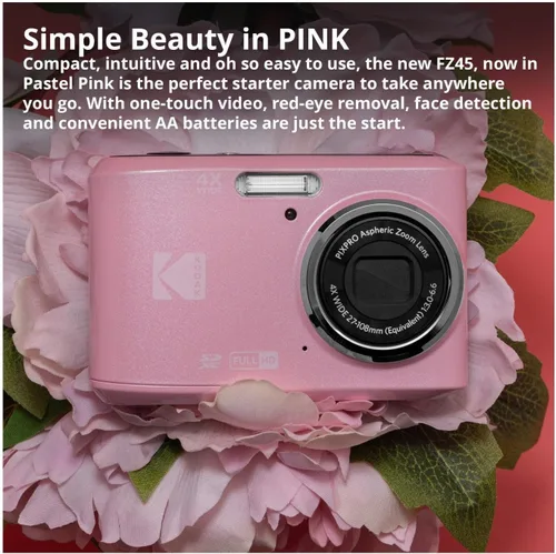 Miniatura 2 de Kodak PIXPRO FZ45 Friendly Zoom 16MP 1080p Cámara digital Full HD (rosa pastel) con tarjeta SD de 128 GB, estuche de cámara compacta y paquete de 4