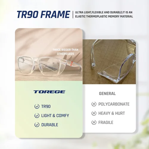 Miniatura 5 de TOREGE Gafas de seguridad, elegantes gafas de seguridad para los ojos, antivaho y resistentes a los arañazos con lentes de luz azul para hombres