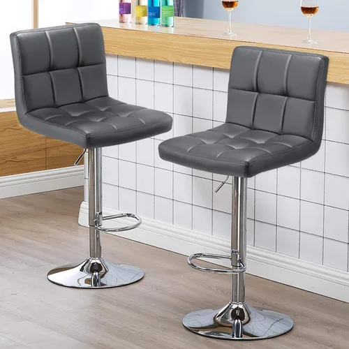 Miniatura 6 de Topeakmart Taburetes de bar modernos ajustables de cuero sintético giratorio, silla trasera de isla de cocina, taburete giratorio de bar, gris