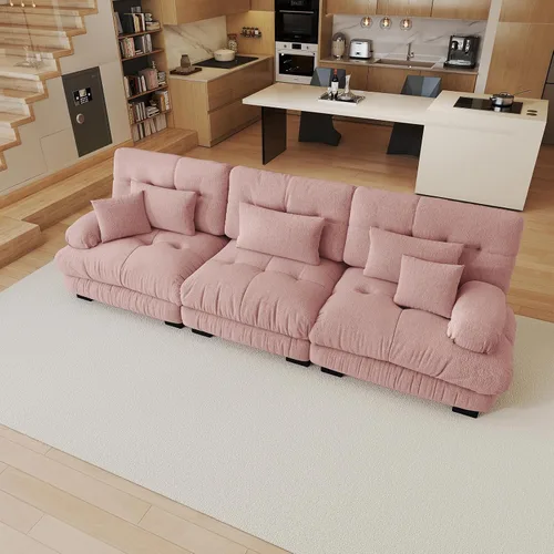 Miniatura 83 de Sofá modular de gran tamaño de 94 pulgadas, sofás seccionales grandes de color beige y blanco para sala de estar, juego de sofá de terciopelo, sofás