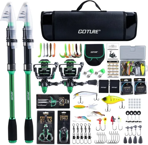 Miniatura 13 de Goture Combos de caña de pescar y carrete - 2 piezas de caña telescópica + 2 piezas de carretes giratorios precargados con bolsa de transporte, kit
