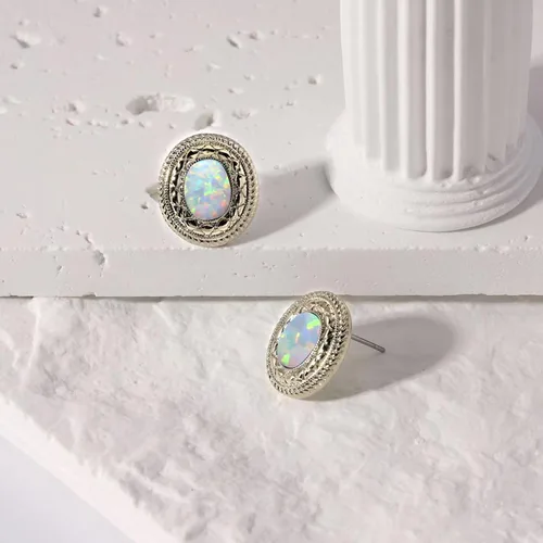 Miniatura 4 de Aretes de ópalo para mujer, piedras preciosas naturales, color blanco y azul, juego de joyas de ópalo ovalado, hipoalergénicos, piedra natal