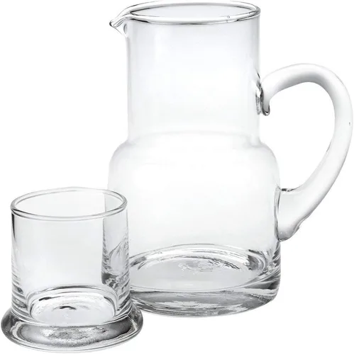Badash Long Island - Juego de jarras de cristal, 2 piezas de 24 onzas, jarra de cristal soplado sin plomo con 6 oz. Juego de vasos - Jarra de agua