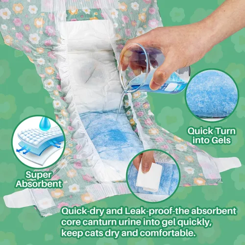 Miniatura 4 de Pet Soft Pañales desechables para gatos – Pañales para gatos hembras y machos, pañales para cachorros para perras con agujero de cola de espuma