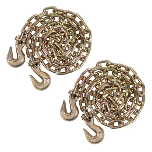 Miniatura 24 de Mytee Products Paquete de 4 cadenas de 3/8 pulgadas x 6 pies de grado 70 con ganchos de agarre de horquilla, cadena de remolque de transporte G70, 4