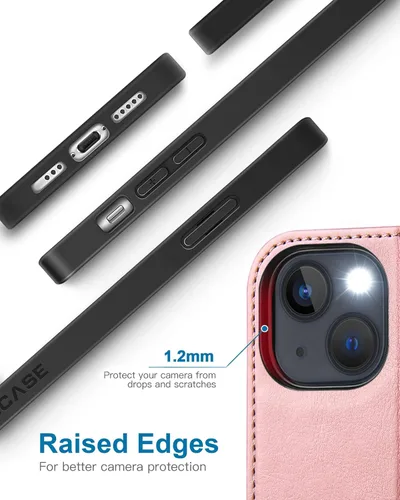 Miniatura 5 de OCASE Funda tipo cartera compatible con iPhone 13, de piel sintética, con tarjetero, bloqueo RFID, soporte para teléfono