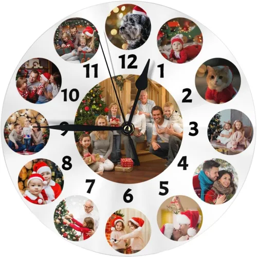 Miniatura 17 de Reloj de pared personalizado, 9.8 in redondo, texto fotográfico, electrónico silencioso, se adapta a la sala de estar, cocina, baño, decoración