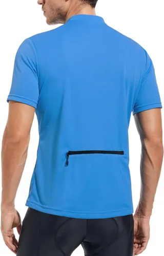 Miniatura 2 de qualidyne Camiseta de ciclismo para hombre, manga corta, media cremallera, con bolsillo trasero con cremallera