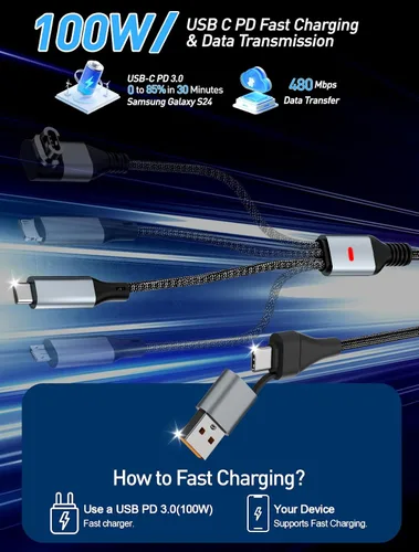 Miniatura 5 de Cable de carga múltiple de 100 W para Garmin Watch, cable de carga rápida USB múltiple de 10 pies con USB-C (100 W), Lightning, Micro-USB y cargador
