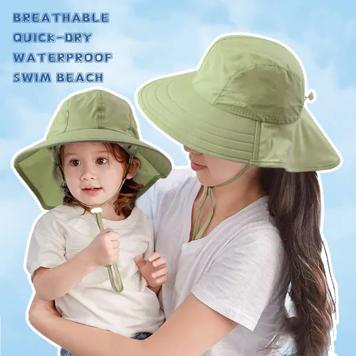 Miniatura 57 de Sombrero de verano para niños pequeños con solapa para el cuello, impermeable, sombrero de natación para niños, protección UV, sombrero de playa