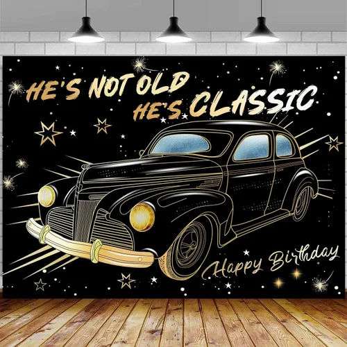 Sensfun Telón de fondo vintage de cumpleaños de coche de 7 x 5 pies para hombres, decoraciones clásicas de fiesta de los años 50, automóvil retro de