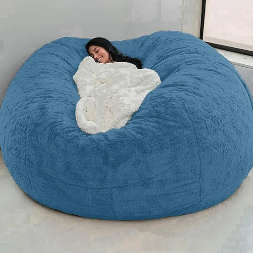 Miniatura 12 de Funda para silla tipo puf de piel gigante para niños y adultos, (sin relleno), muebles de sala de estar, grande, redondo, suave, esponjoso, de piel