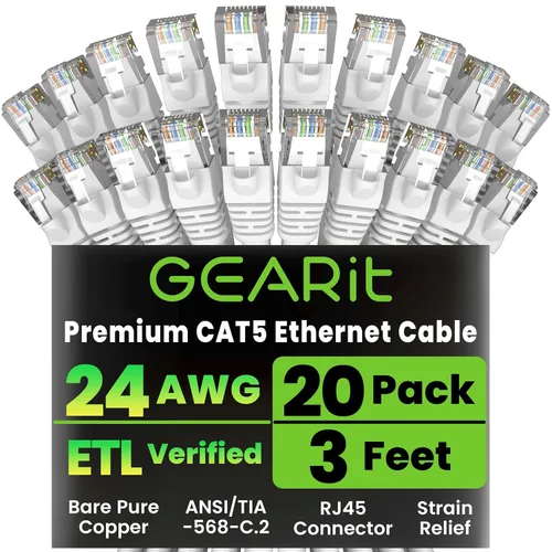 Miniatura 12 de GearIT Paquete de 20 cables de conexión Ethernet Cat5e de 5 pies, cable de red LAN RJ45 sin enganches, color azul
