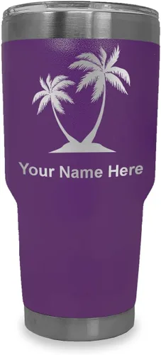 Miniatura 11 de LaserGram Vaso aislado al vacío de 20 onzas, palmeras, grabado personalizado incluido (negro)