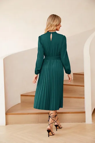 Miniatura 5 de JASAMBAC Vestido midi plisado de manga larga para mujer