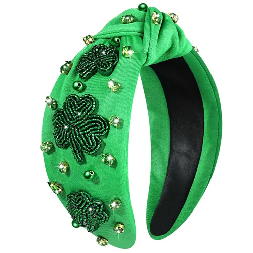 Miniatura 18 de mokkia Diadema para el día de San Patricio para mujer, diadema de trébol verde, diadema de cristal con diamantes de imitación anudada, accesorios