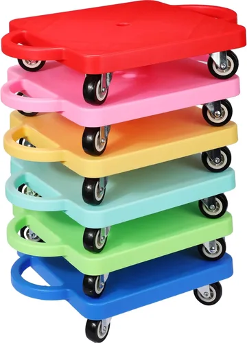 6 piezas de patinete deportivo a granel para sentarse a granel con asas ruedas de plástico, patinete deportivo plano para niños, gimnasio, color