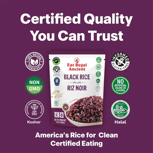 Miniatura 9 de Eat Regal Arroz negro antiguo, paquete de 6, 8.8 onzas, sin OMG, certificado Kosher y Halal, listo para 1.5 minutos, sin gluten
