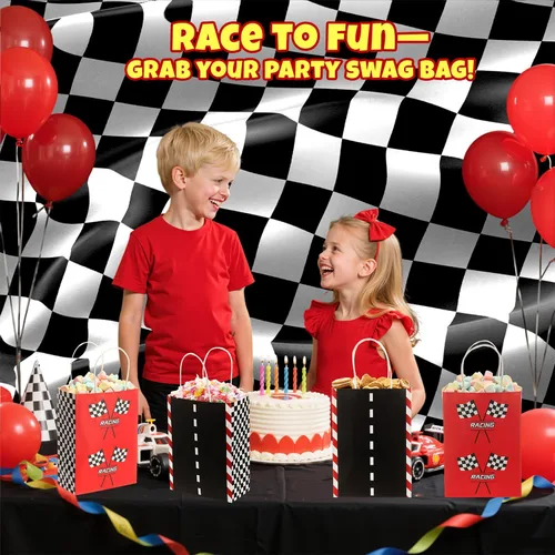 Miniatura 5 de Gersoniel 16 bolsas de recuerdo de fiesta de coches de carreras en velocidad suministros de fiesta de cumpleaños, bolsas de regalo con asas