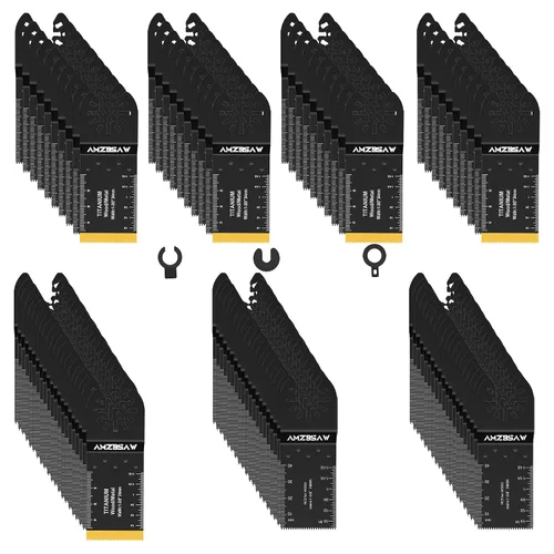 Miniatura 8 de AMZBSAW 100 hojas de sierra de titanio y acero de alto carbono para madera, metal y plástico, kits de cuchillas de liberación rápida, kit