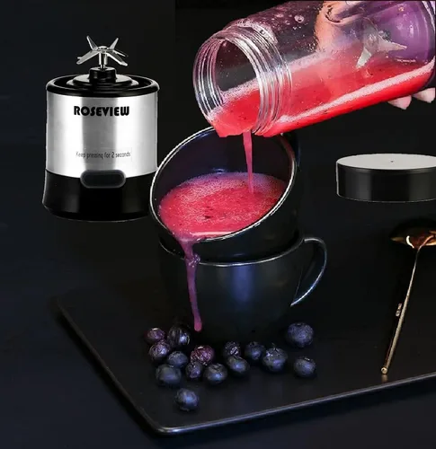 Miniatura 4 de Batidora portátil para batidos ROSEVIEW Botella de vidrio recargable por USB, mini batidos de hielo de mano, vaso de 2 mezclas, exprimidor