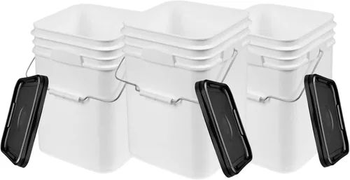House Naturals Cubo cuadrado blanco de grado alimenticio de 4 galones con tapa (paquete de 3) sin BPA, fabricado en Estados Unidos