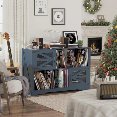 Miniatura 5 de Soporte grande para tocadiscos de 47 pulgadas con almacenamiento de vinilo, gabinete de almacenamiento de discos de vinilo para más de 500
