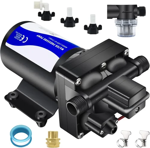 Bomba de agua dulce RV de 12 V CC, bomba de diafragma de alta presión de 70 PSI, bomba de agua autocebante silenciosa bajo demanda con interruptor