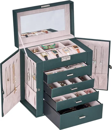 ANWBROAD Jewelry Organizer Box for Women Jewelry Storage Case with Lock and Removable Drawers Keep All Your Jewelry Organized Jewelry box for