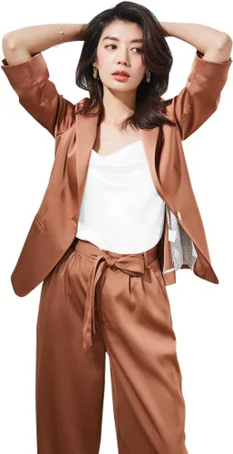 Miniatura 4 de Miqieer Camiseta básica de seda para mujer, con cuello en V, holgada, sin mangas, de satén, para mujer