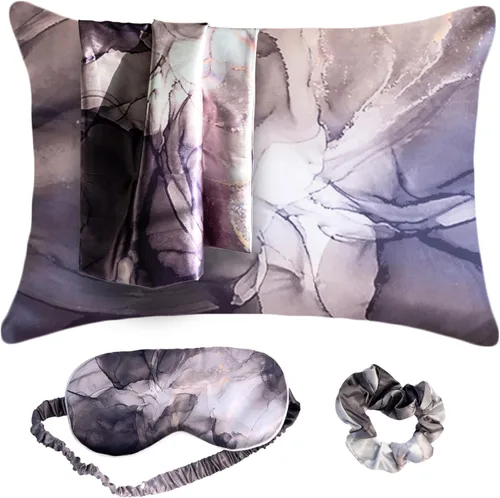 Miniatura 13 de Fenrici - Juego de regalo de funda de almohada de satén de lujo – Incluye antifaz y coletero, seda vegana pura para el cuidado del cabello