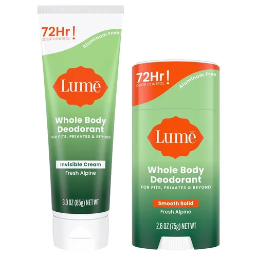 Miniatura 10 de Lume Desodorante para todo el cuerpo, crema invisible y sólido, control de olores de 72 horas, sin aluminio, sin bicarbonato de sodio, seguro