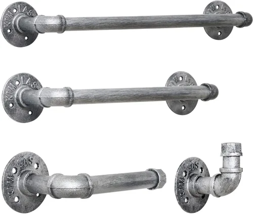 HouseAid Juego de 4 toalleros industriales de tubos para toallas, kit de toallero de acero rústico, estilo vintage, accesorios para baño, montaje en
