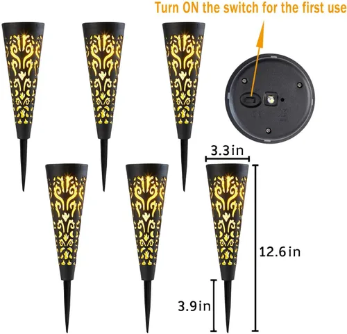 Miniatura 6 de Go2garden 6 luces solares para decoración de jardín al aire libre, regalos para mujeres y madres, estacas cónicas impermeables para jardín, césped