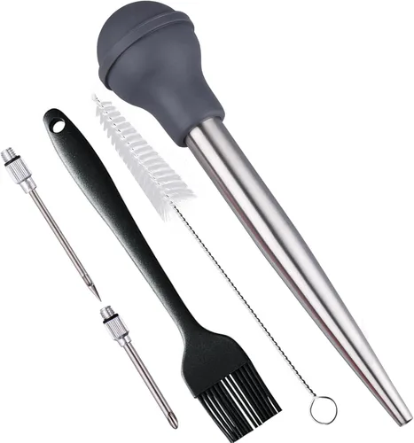 Miniatura 9 de Baster - Baster de pavo de acero inoxidable 18/8, juego de inyector de carne con jeringa con 2 agujas y 2 cepillos de limpieza para untar, para Azul