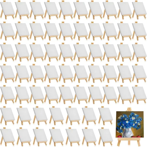 Miniatura 10 de Mimorou Juego de 32 mini lienzos de 3 x 3 pulgadas con caballetes para pintar, regalos navideños, pequeños lienzos estirados para arte, paneles