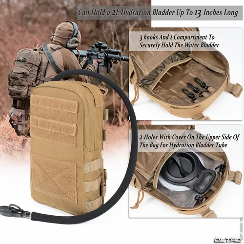 Miniatura 5 de Paquete de Hidratación Táctica Pequeña MOLLE Transportador de Vejiga de Agua para Exteriores para Chaleco Mochila, Negro, Pequeño, Mochilas Daypack