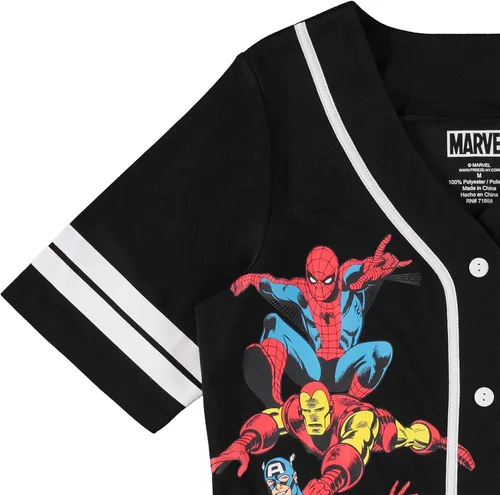 Miniatura 3 de Marvel Camiseta de béisbol para mujer de cómics, Spiderman, Ironman, Captain America y Hulk Mesh con botones