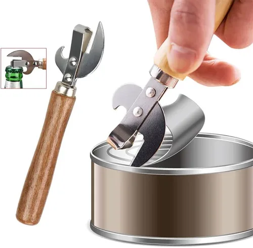 Miniatura 2 de Abrelatas y sacacorchos de acero inoxidable y sacacorchos, abrelatas manual manual de acero inoxidable, mango de madera, abridor de botellas