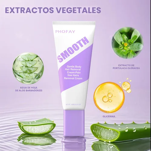 Miniatura 2 de PHOFAY Crema depilatoria para hombres y mujeres, piel sensible, de acción rápida, recomendada por dermatólogos, con aloe y ácido hialurónico