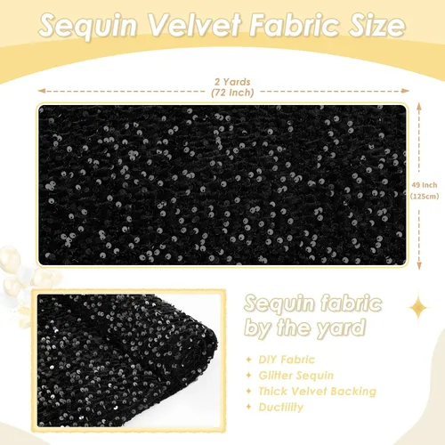 Miniatura 2 de The Yard - Tela de terciopelo con lentejuelas negras de 2 yardas, material grueso brillante para coser ropa de novia, vestidos, disfraces, vestidos