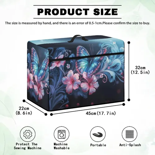 Miniatura 7 de Funda para máquina de coser de mariposas y flores con prácticos bolsillos, funda protectora con asa, para la mayoría de máquinas de coser estándar