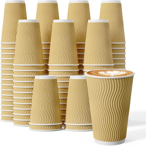 Miniatura 8 de 80 tazas de café de 12 onzas, tazas de papel de pared con aislamiento ondulado, tazas de papel a prueba de fugas para café, té, cacao, perfectas