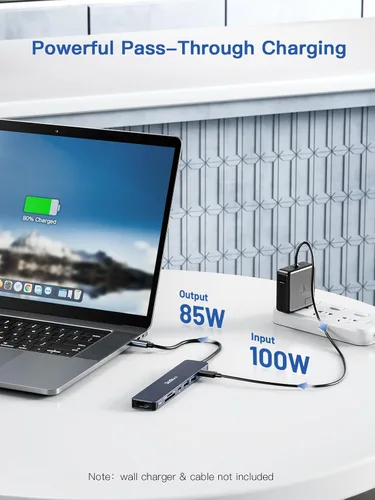 Miniatura 5 de Hub USB C, adaptador USB C multipuerto 7 en 1 con HDMI 4K, 100 W PD, USB C de 5 Gbps, 2 puertos de datos USB-A, lector de tarjetas SD/TF