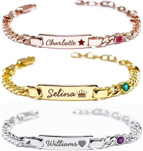 Pulseras personalizadas de piedra natal para bebés, pulseras personalizadas chapadas en oro de 18 quilates con nombre para niños, regalo