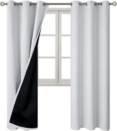 Miniatura 8 de BGment - Cortinas con aislamiento térmico para habitación, 100 % opacas, con forro negro, cortina de doble capa con ojales, reduce el ruido